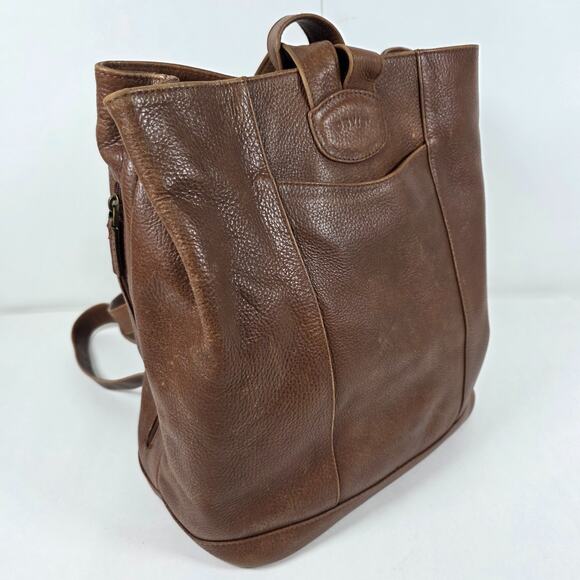 Vintage Orvis Brown Leather Backpack Boho Pebble Bullhide Handbag Purse - Picture 1 of 16